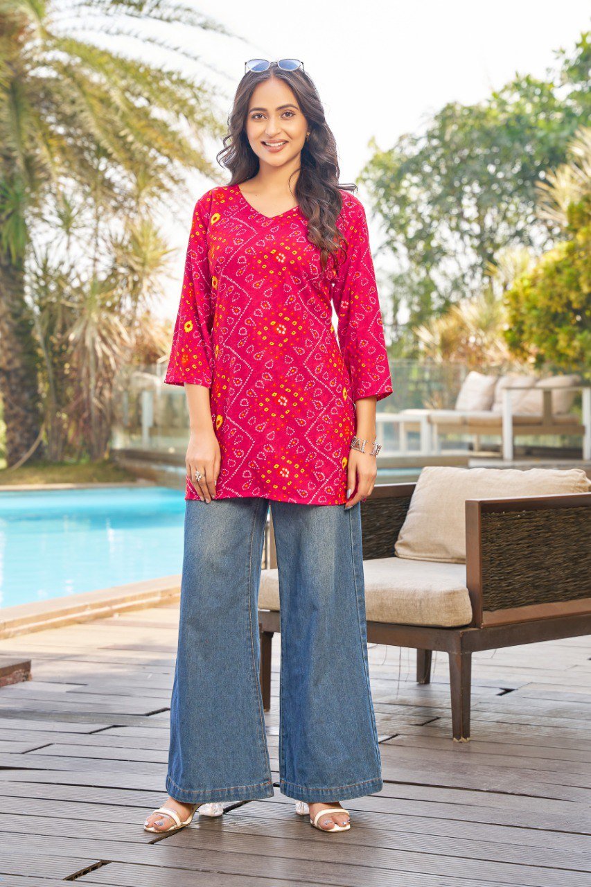 Stylish Lekha Sal 33 Poly Rayon Printed Tunic Style Top Wholesale 2026