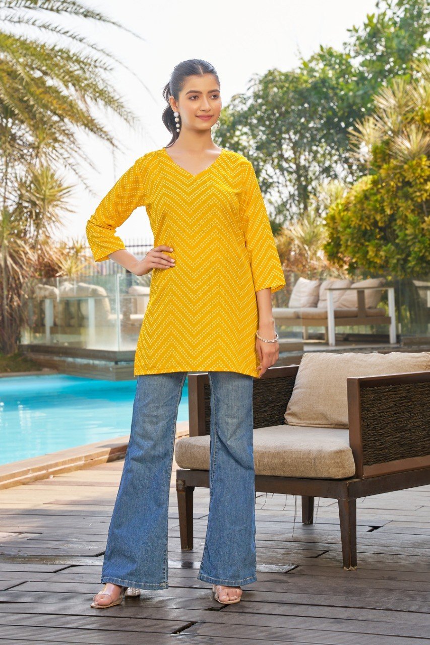 Stylish Lekha Sal 33 Poly Rayon Printed Tunic Style Top Wholesale 2026