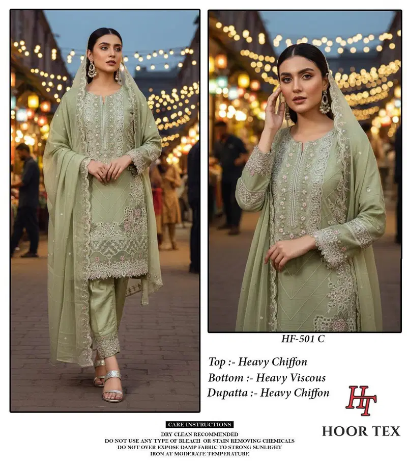 Latest Hoor Tex 501 A To D Heavy Chiffon Pakistani Salwar Suit Collection Wholesale 2026