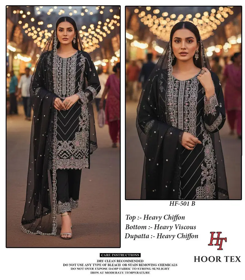 Latest Hoor Tex 501 A To D Heavy Chiffon Pakistani Salwar Suit Collection Wholesale 2026