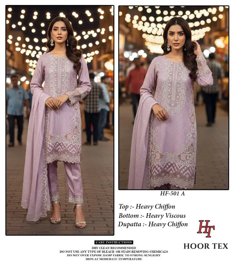 Latest Hoor Tex 501 A To D Heavy Chiffon Pakistani Salwar Suit Collection Wholesale 2026