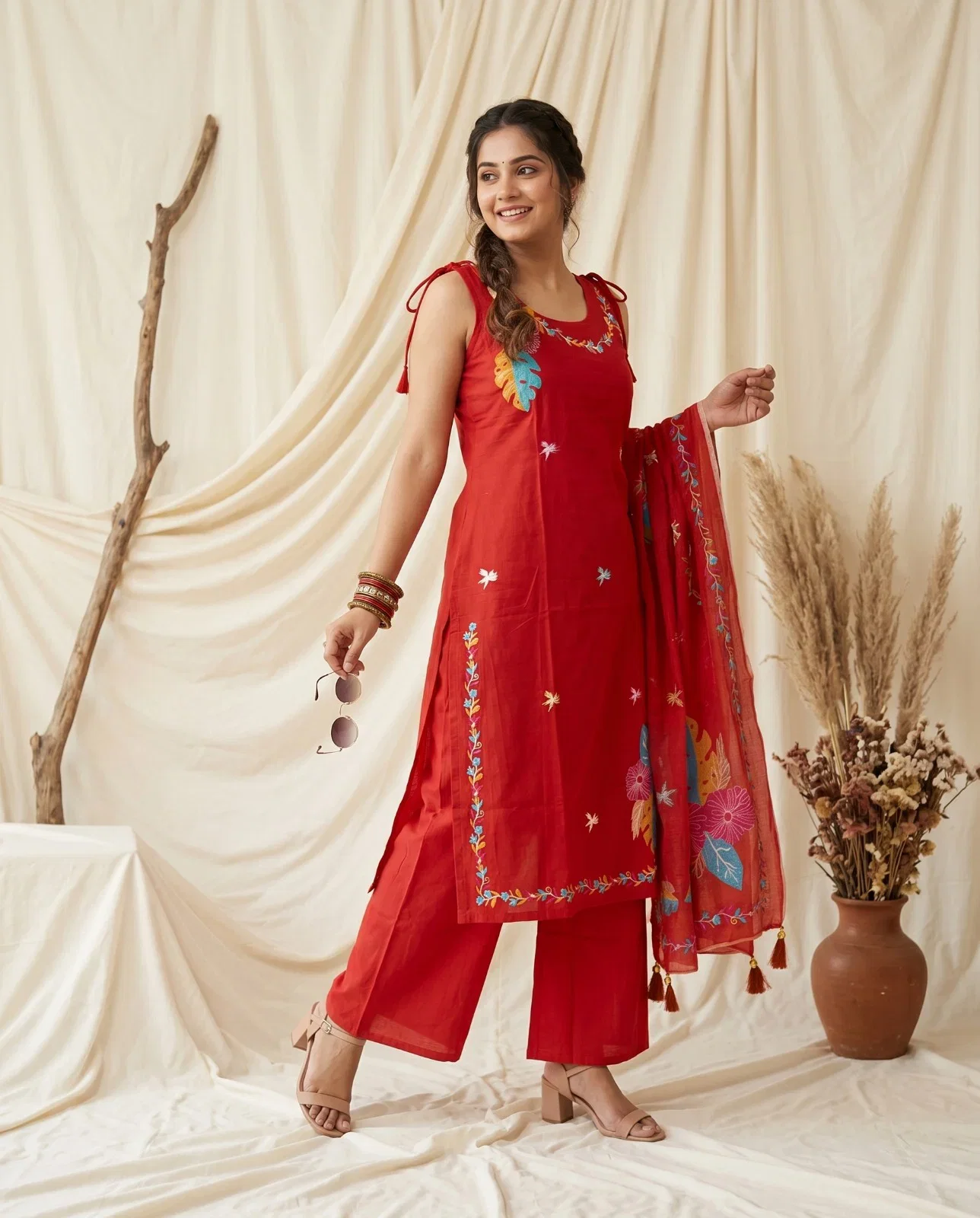 Naisha K 976 Dhabu Cotton Embroidered Kurti With Bottom Dupatta Wholesale