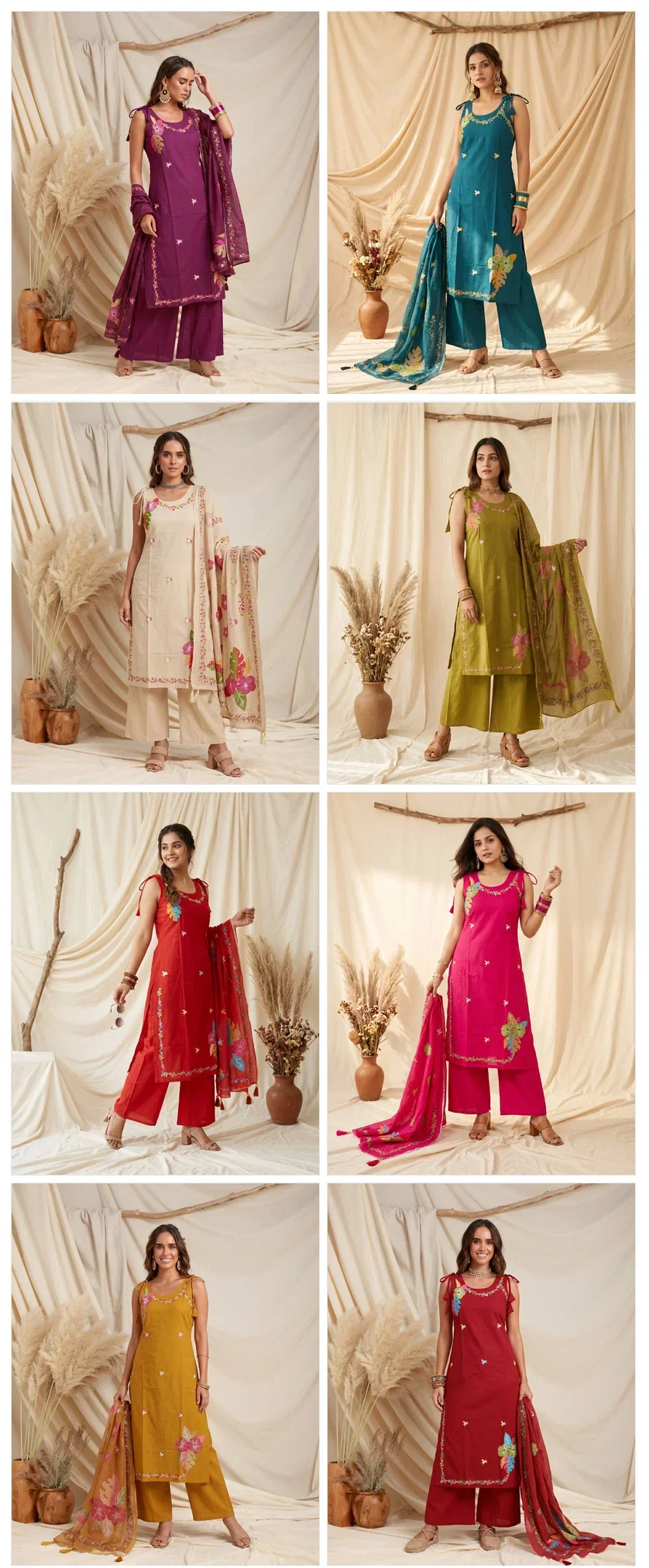 Naisha K 976 Dhabu Cotton Embroidered Kurti With Bottom Dupatta Wholesale