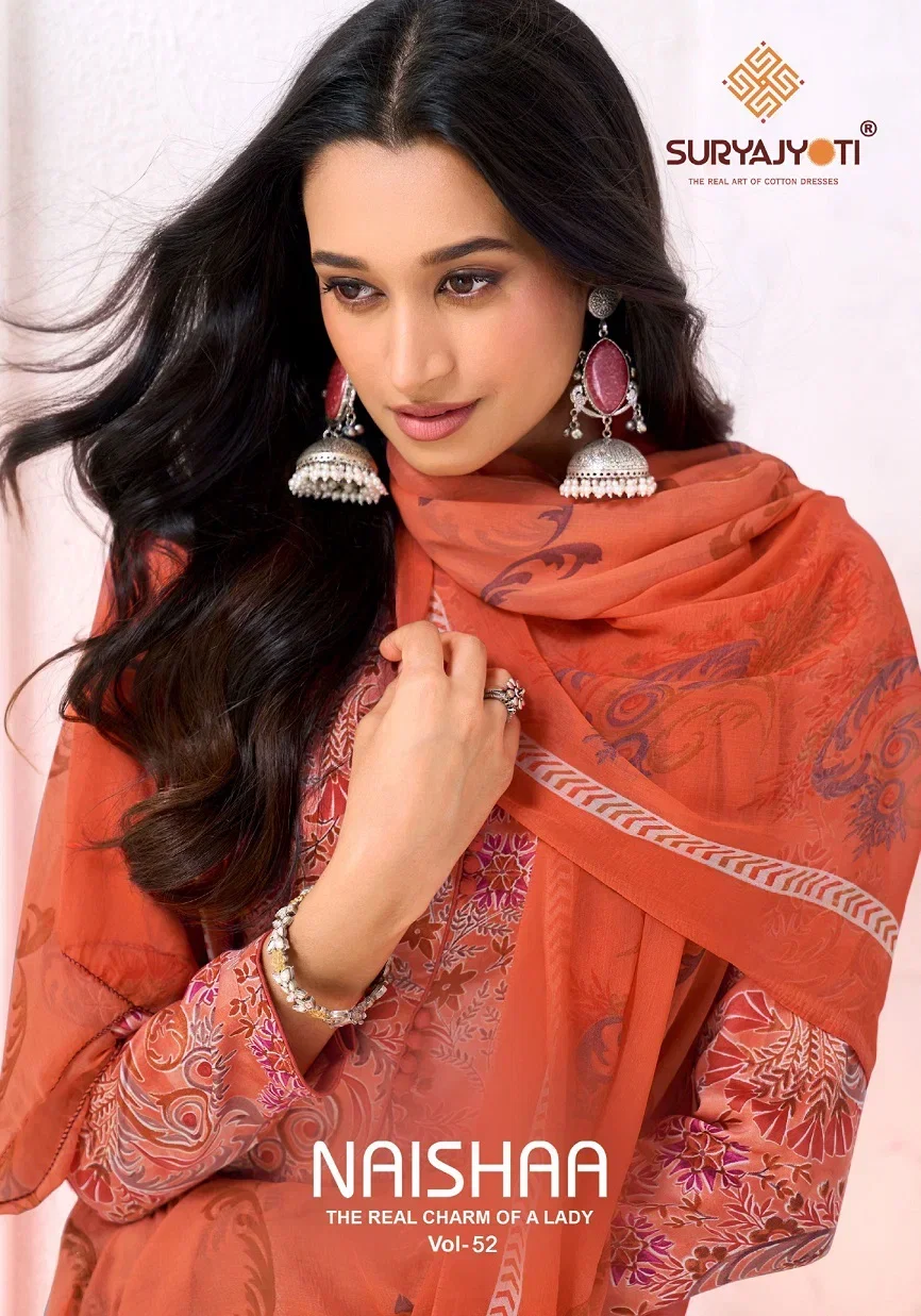 Suryajyoti Naishaa Vol 52 Jaam Satin Printed Dress Material Collection Wholesale