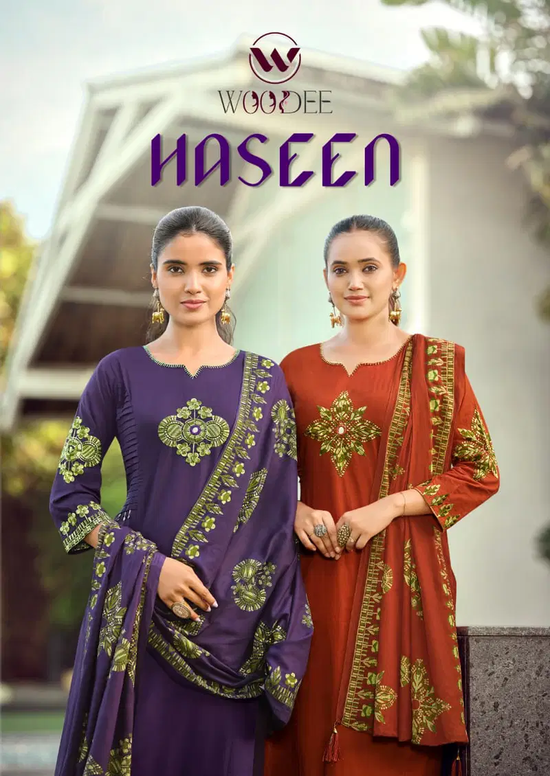 Woodee Haseen Cotton Thread Worked Kurti With Bottom Dupatta Wholesale