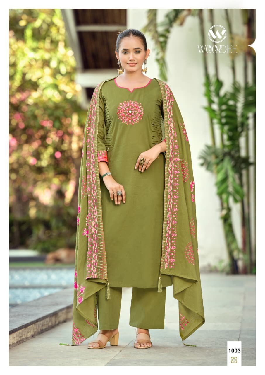 Stylish Woodee Haseen Cotton Thread Worked Kurti With Bottom Dupatta Wholesale 2026