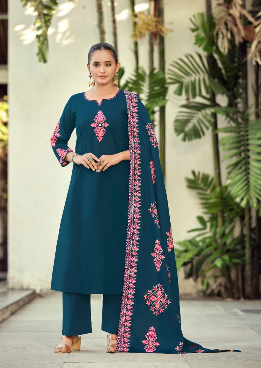 Stylish Woodee Haseen Cotton Thread Worked Kurti With Bottom Dupatta Wholesale 2026