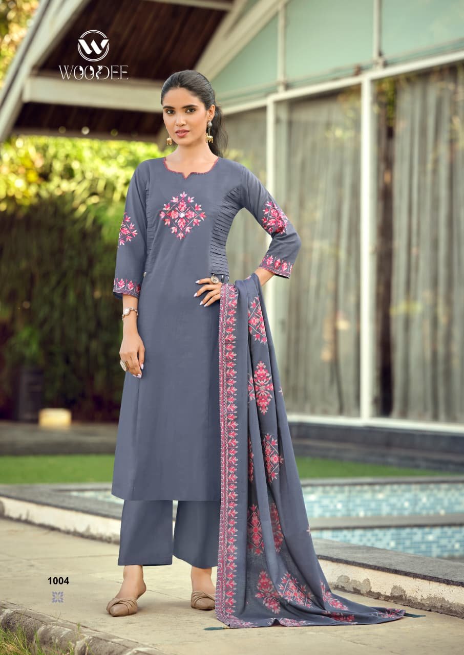 Stylish Woodee Haseen Cotton Thread Worked Kurti With Bottom Dupatta Wholesale 2026