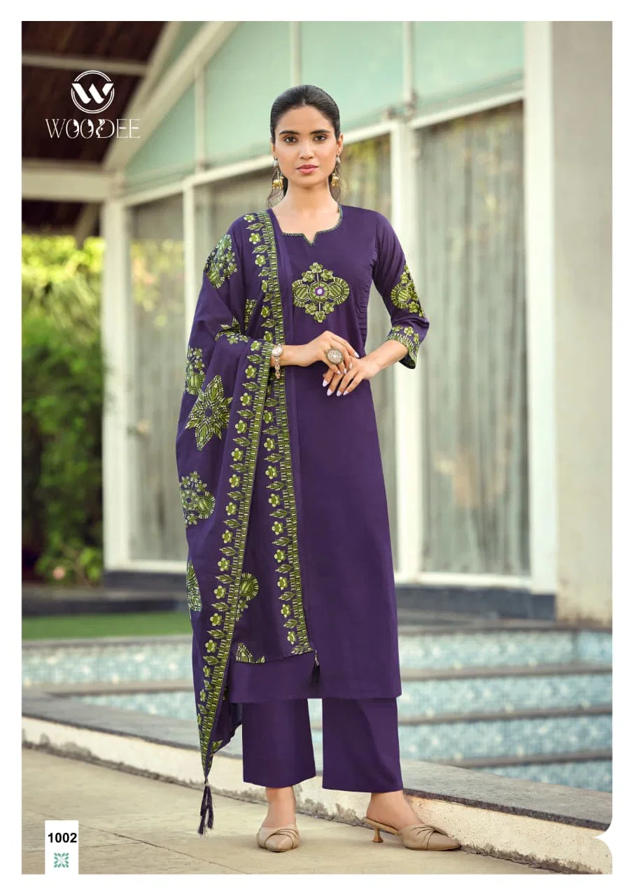 Stylish Woodee Haseen Cotton Thread Worked Kurti With Bottom Dupatta Wholesale 2026