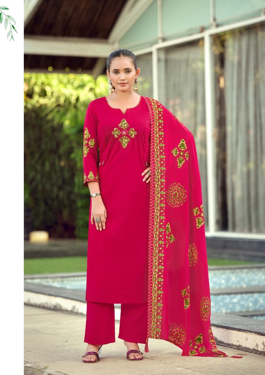 Stylish Woodee Haseen Cotton Thread Worked Kurti With Bottom Dupatta Wholesale 2026