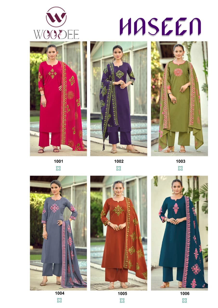 Stylish Woodee Haseen Cotton Thread Worked Kurti With Bottom Dupatta Wholesale 2026