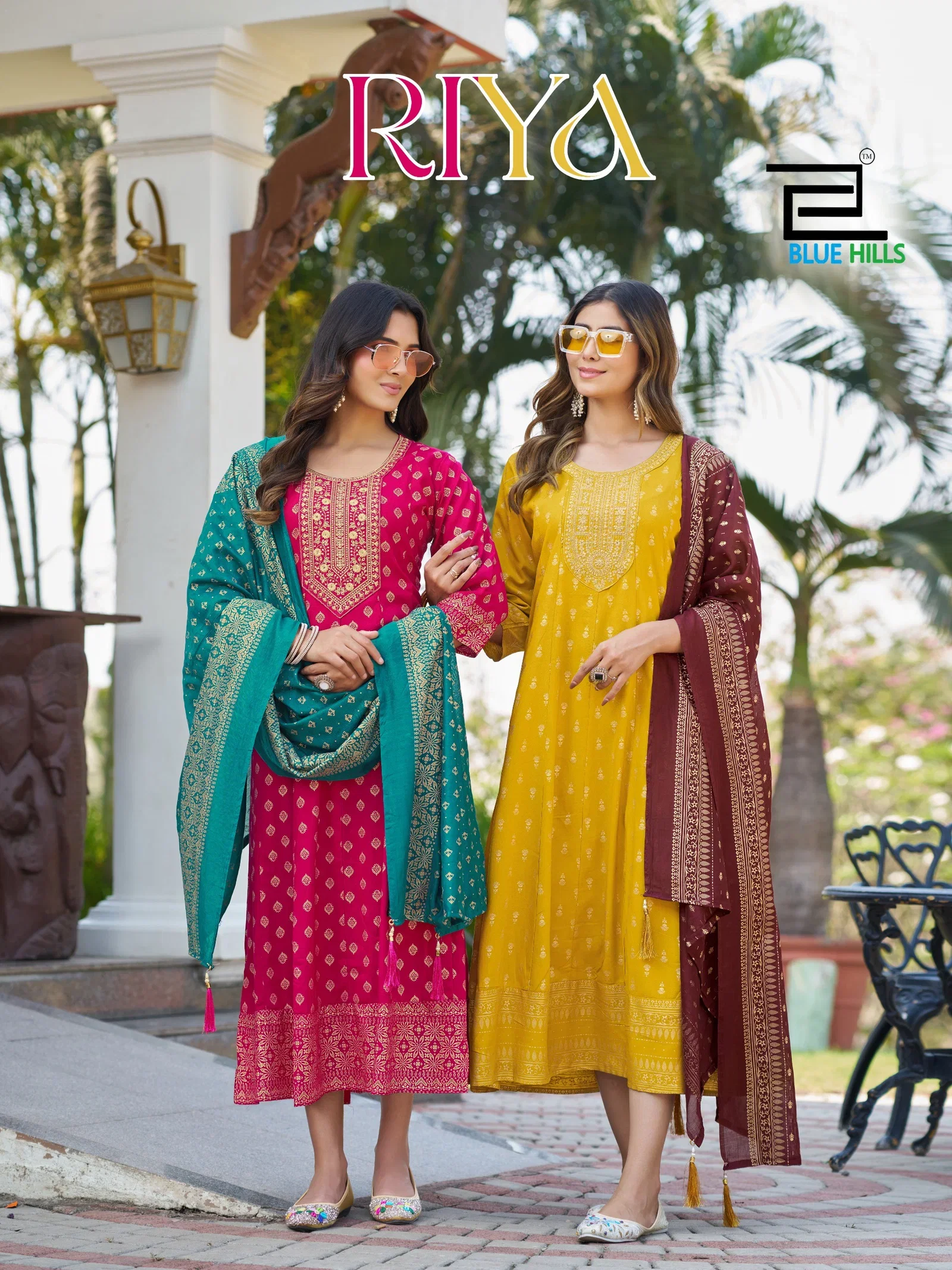 Blue Hills Riya Plus Size Rayon Foil Printed Anarkali Kurti With Dupatta Wholesale