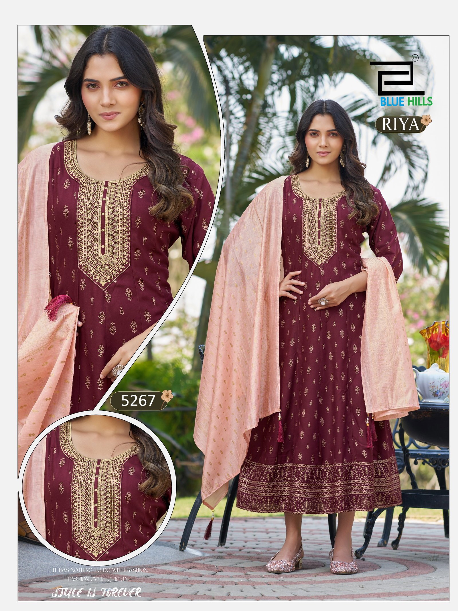 Beautiful Blue Hills Riya Plus Size Rayon Foil Printed Anarkali Kurti With Dupatta Wholesale 2026