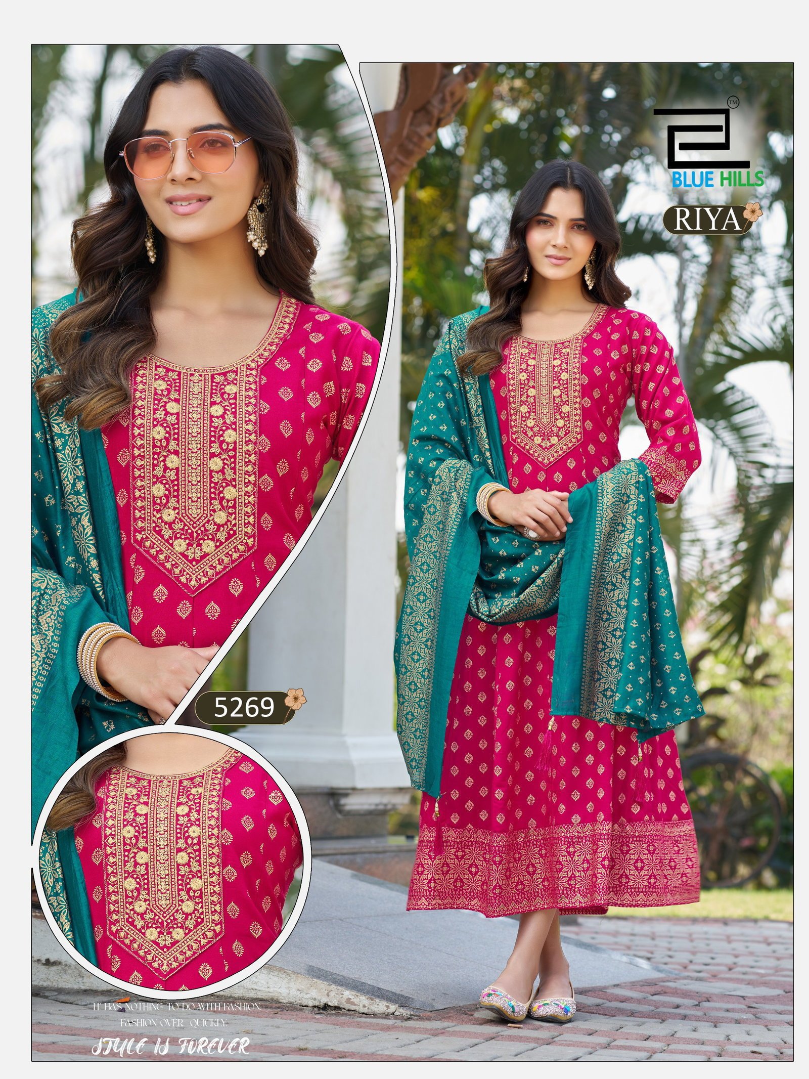 Beautiful Blue Hills Riya Plus Size Rayon Foil Printed Anarkali Kurti With Dupatta Wholesale 2026