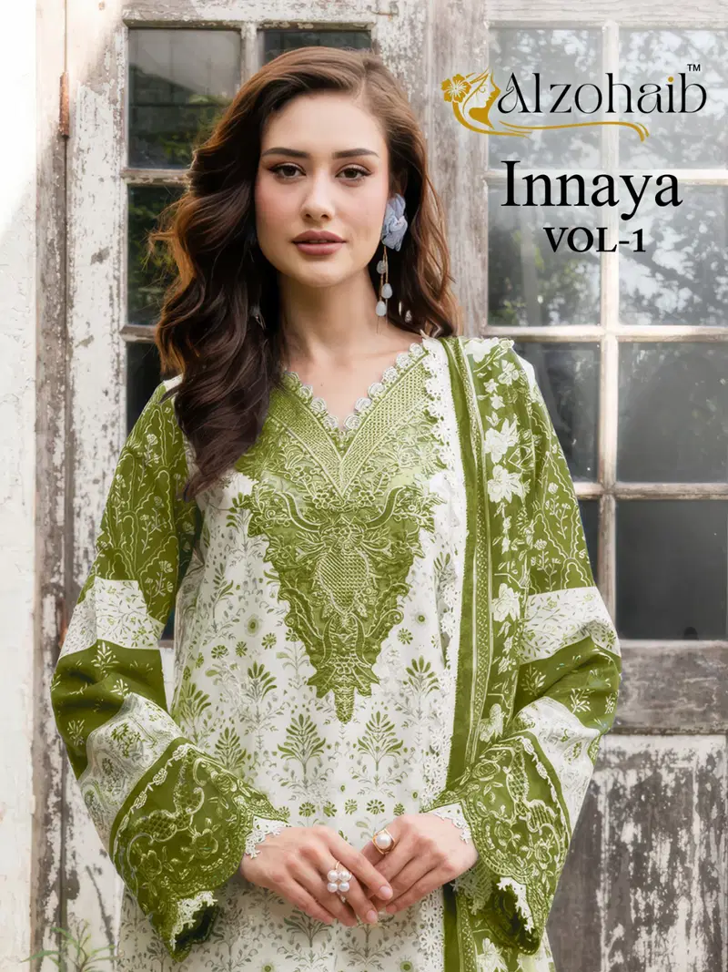 Alzohaib Innaya Vol 1 Chiffon Dupatta Cotton Embroidered Salwar Kameez Wholesale