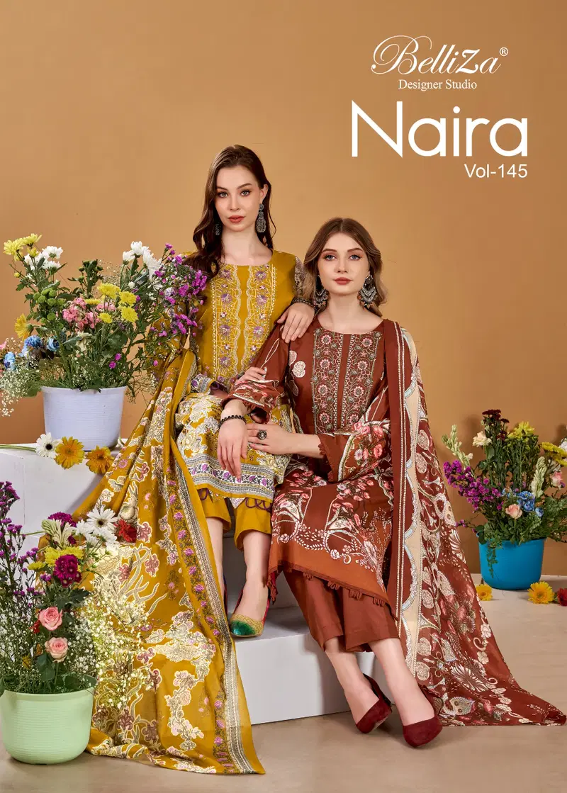 Belliza Naira Vol 145 Cotton Print With Embroidered Dress Material Wholesale