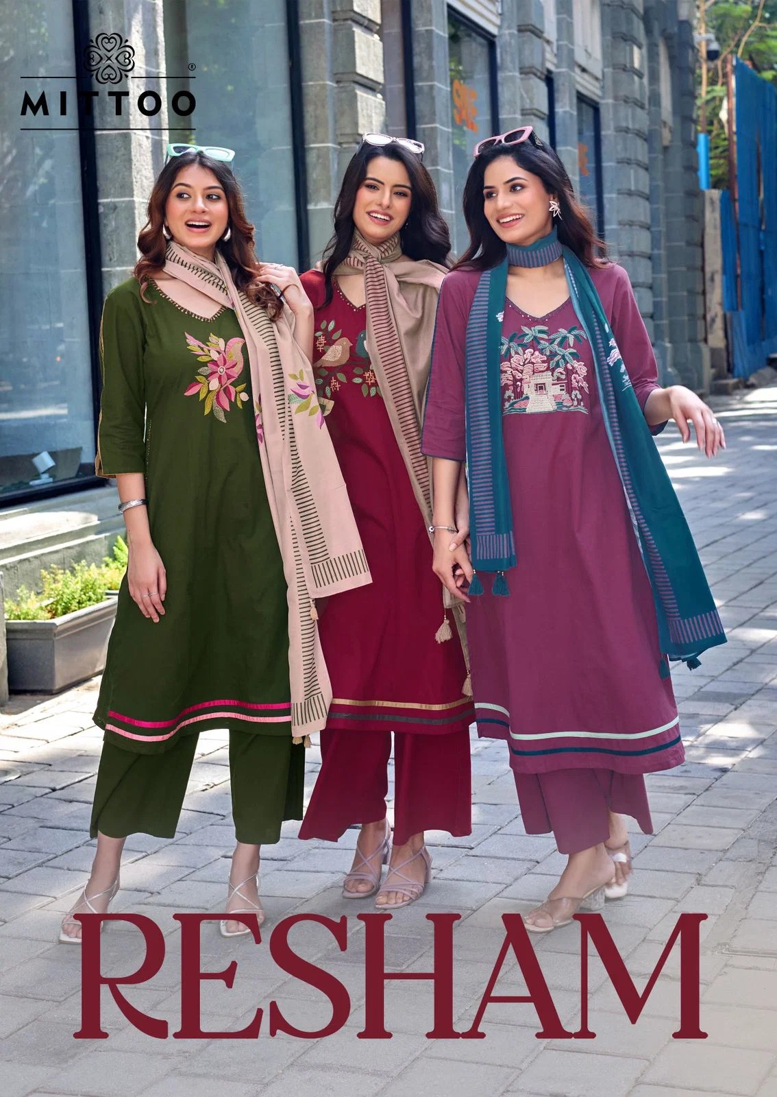 Mittoo Resham Dhabu Cotton Thread Embroidered Kurti With Bottom Dupatta Wholesale