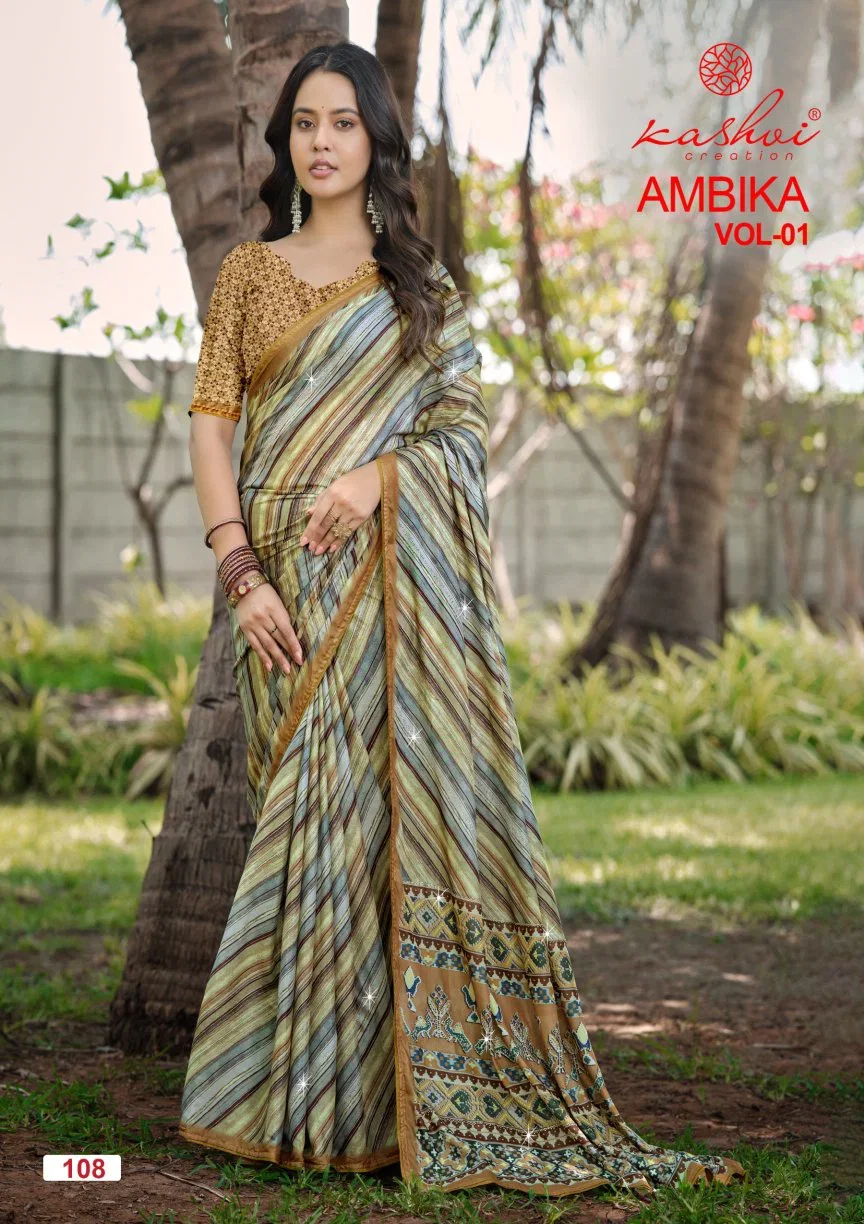 Kashvi Ambika Vol 1 Chocolate Digital Printed Saree Wholesale