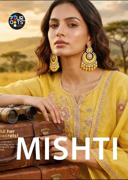 Four Dots Mishti Mal Chanderi Cotton Handworked Dress Material Wholesale