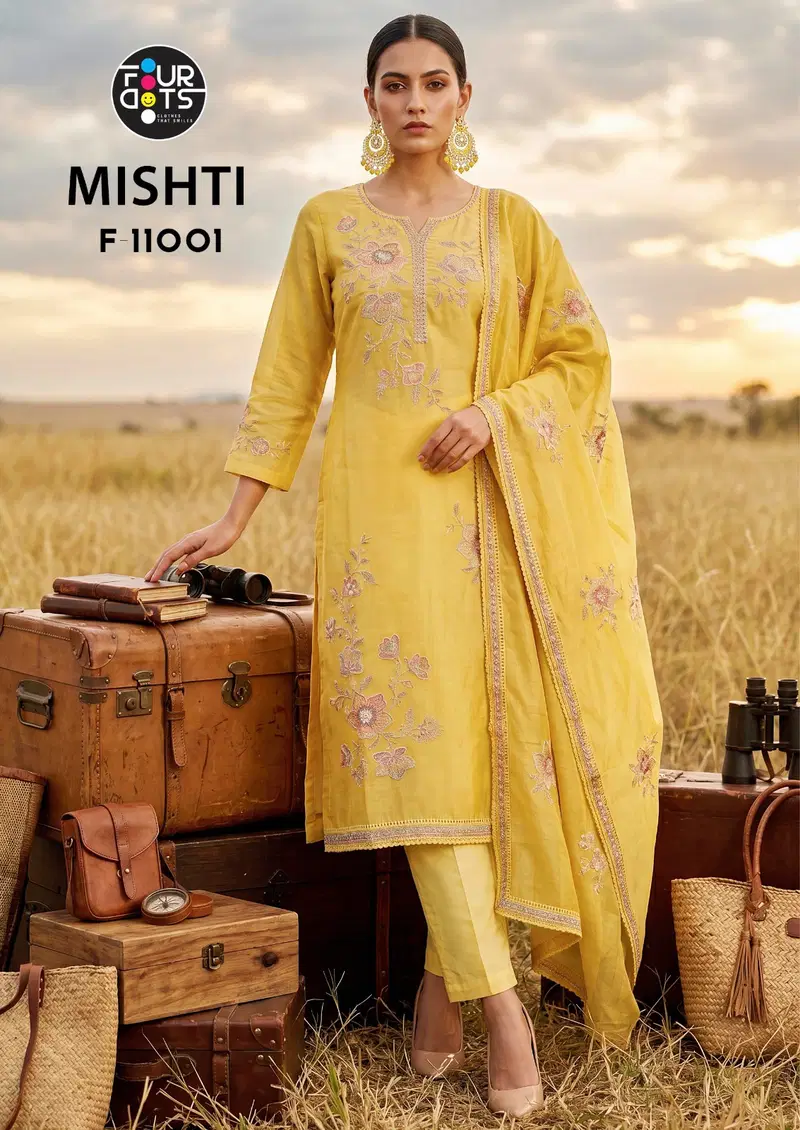 Buy Four Dots Mishti Mal Chanderi Cotton Handworked Dress Material Wholesale 2026