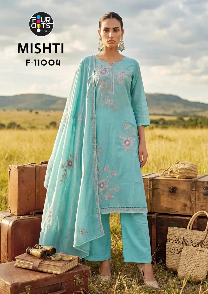 Buy Four Dots Mishti Mal Chanderi Cotton Handworked Dress Material Wholesale 2026