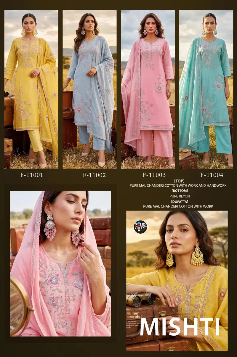 Buy Four Dots Mishti Mal Chanderi Cotton Handworked Dress Material Wholesale 2026