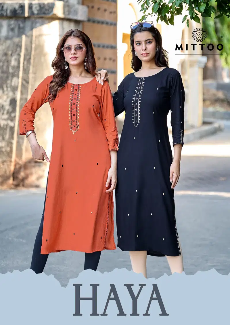 Mittoo Haya Rayon Thread Worked Kurti Collection Wholesale