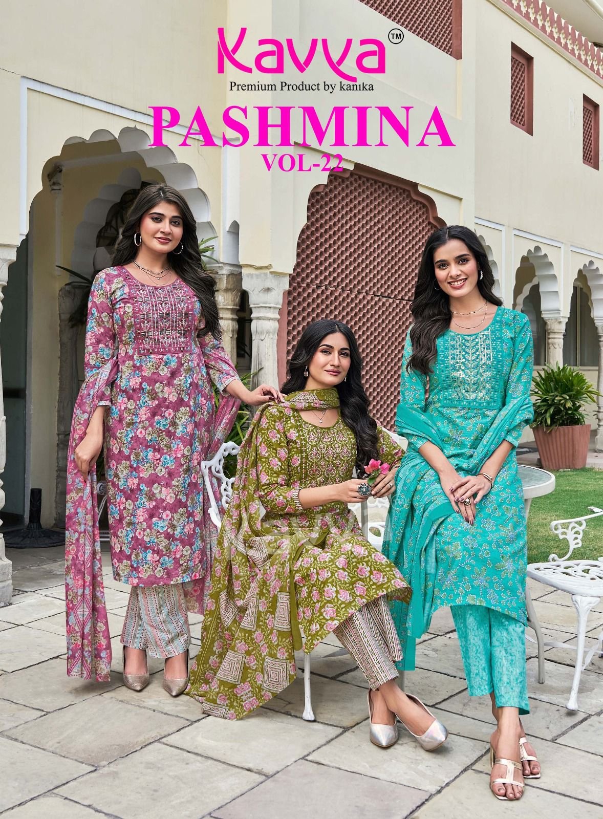 Kavya Pashmina Vol 22 Malasiyan Cotton Embroidered Kurti With Bottom Dupatta Wholesale
