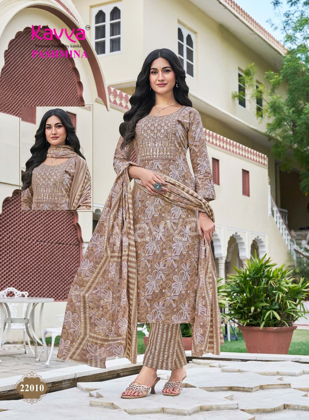 Latest Kavya Pashmina Vol 22 Malasiyan Cotton Embroidered Kurti With Bottom Dupatta Wholesale 2026