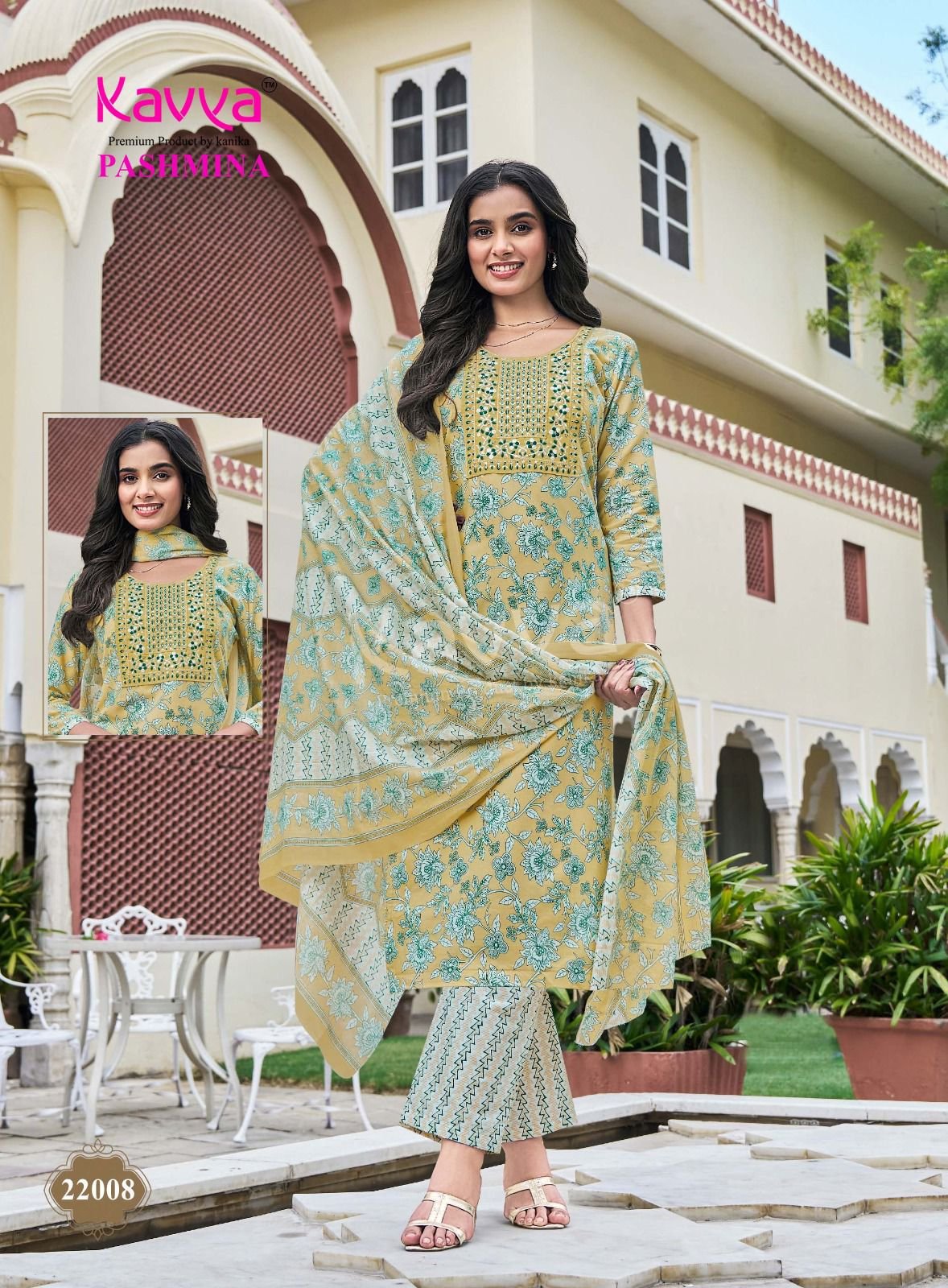 Latest Kavya Pashmina Vol 22 Malasiyan Cotton Embroidered Kurti With Bottom Dupatta Wholesale 2026
