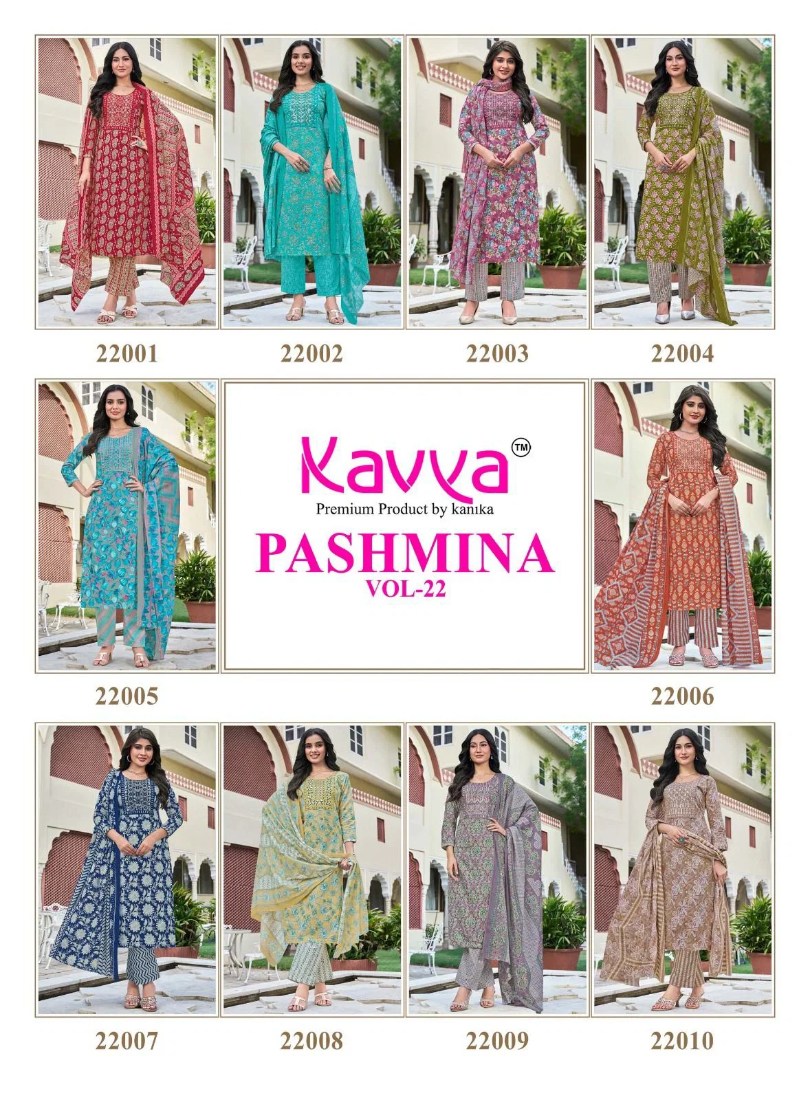 Latest Kavya Pashmina Vol 22 Malasiyan Cotton Embroidered Kurti With Bottom Dupatta Wholesale 2026