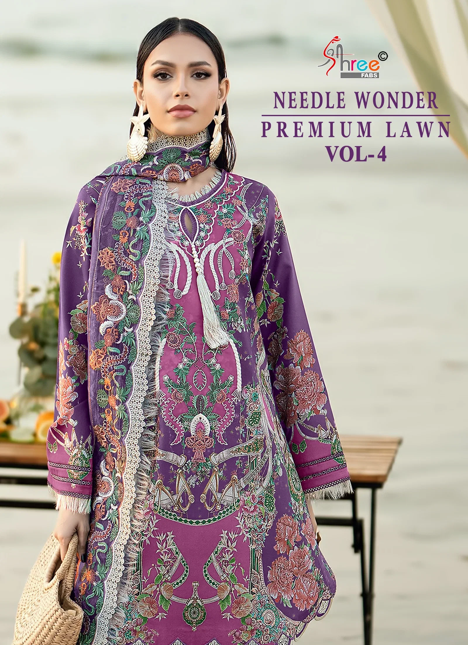 Shree Needle Wonder Premium Lawn Vol 4 Chiffon Dupatta Cotton Pakistani Suits Wholesale