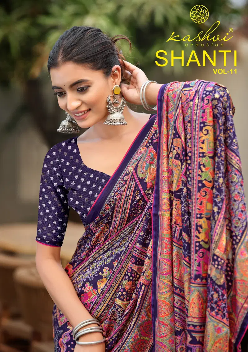 Kashvi Shanti Vol 11 Bright Moss Foil Printed Saree Collection Wholesale