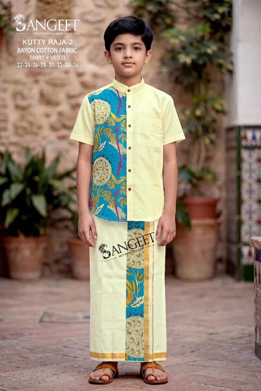 Sangeet Kutty Raja Vol 2 Rayon Cotton Kids Shirt With Vesti Collection Wholesale