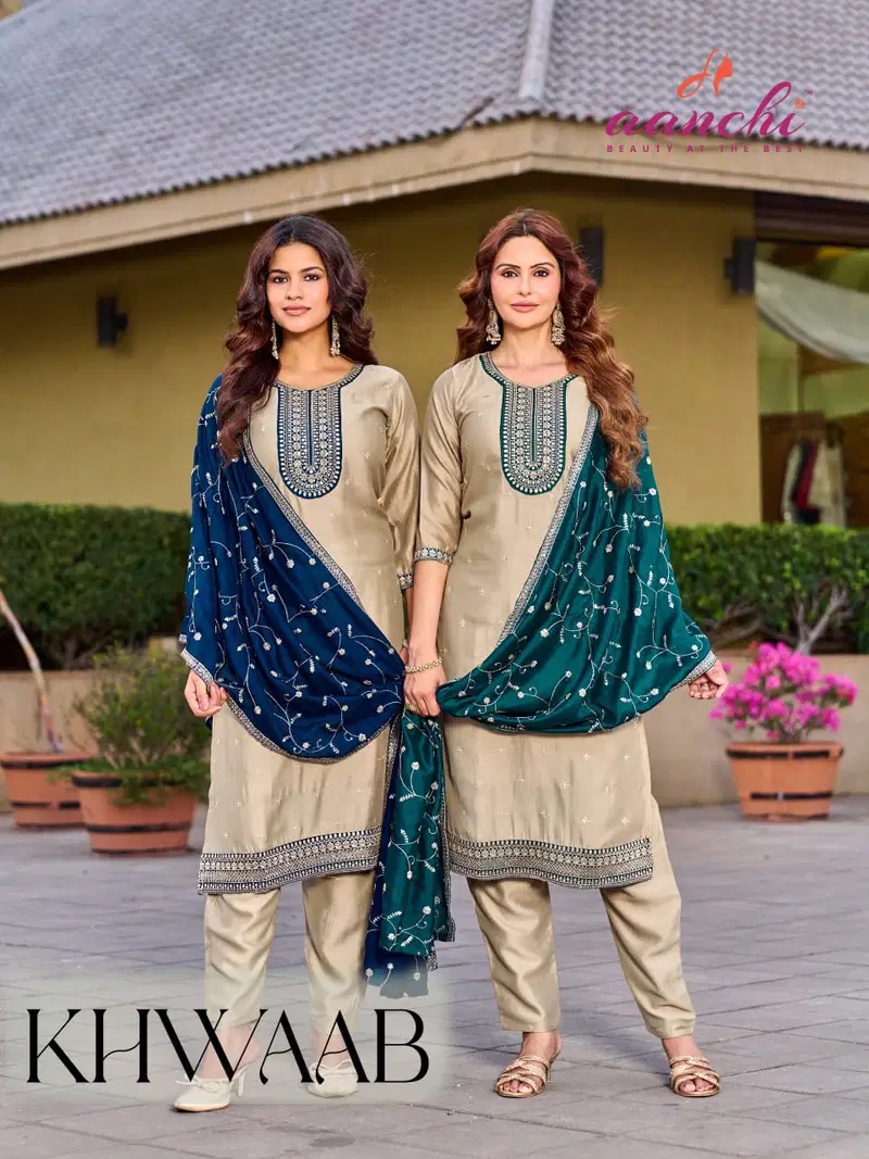 Aanchi Khwaab Vichitra Silk Embroidered Kurti With Bottom Dupatta Wholesale