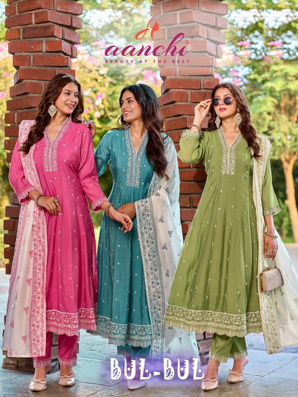 Aanchi Bul Bul Mul Chanderi Embroidered Kurti With Bottom Dupatta Wholesale