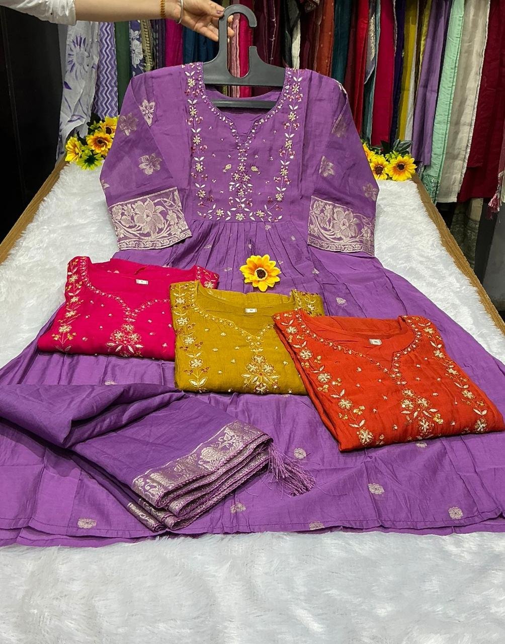 Aanchi Bul Bul Mul Chanderi Embroidered Kurti With Bottom Dupatta Wholesale