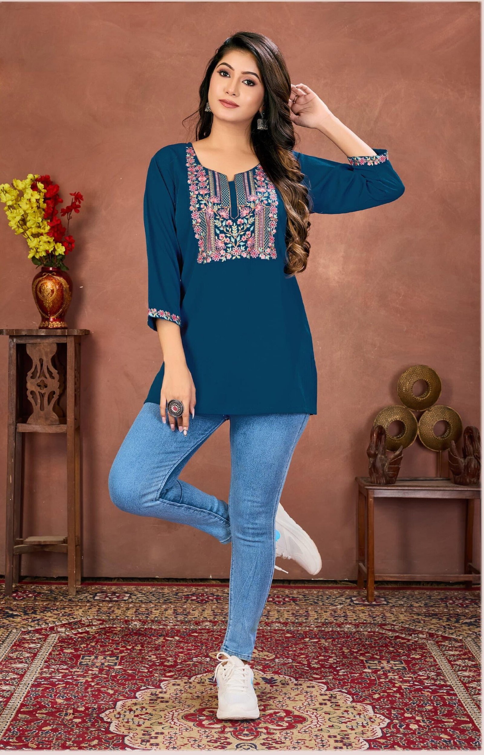 Lekha Sal 35 Rinkal Cotton Embroidery Work Top Wholesale