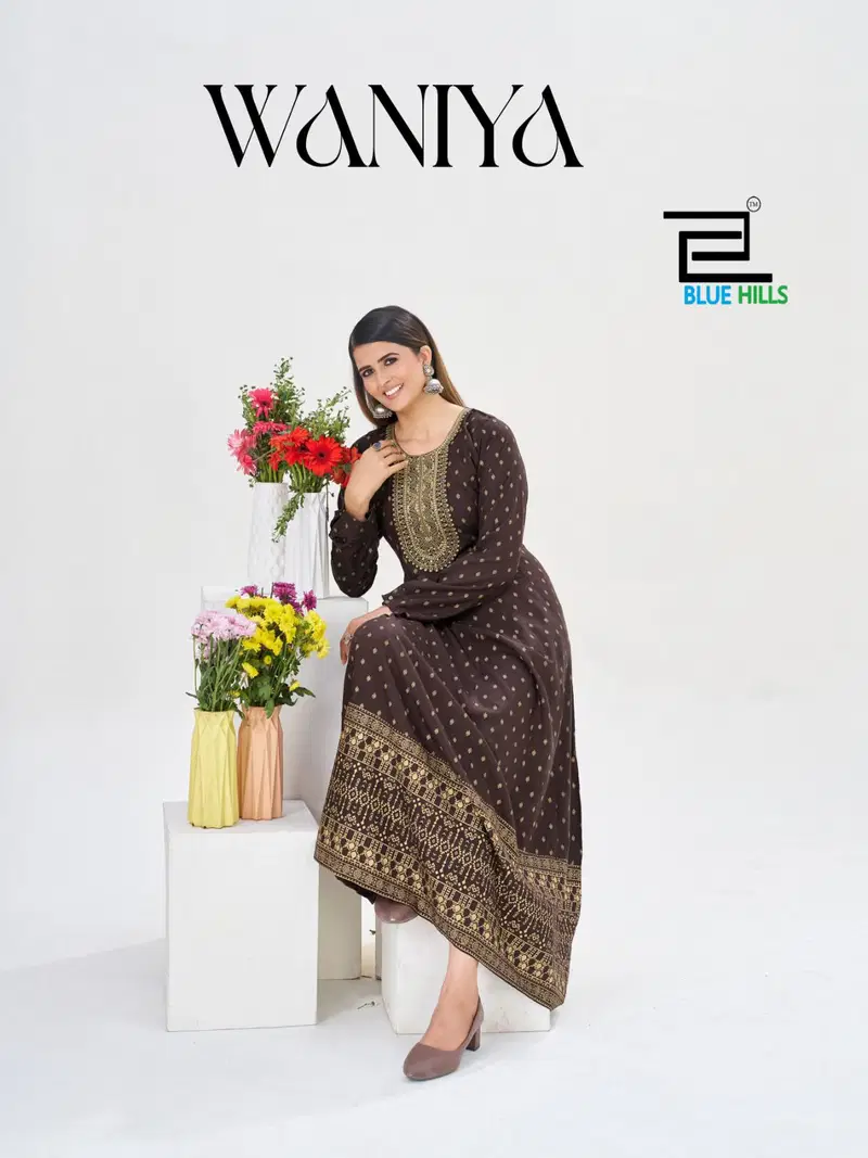 Blue Hills Waniya Rayon Foil Printed Anarkali Concept Kurti Collection Wholesale