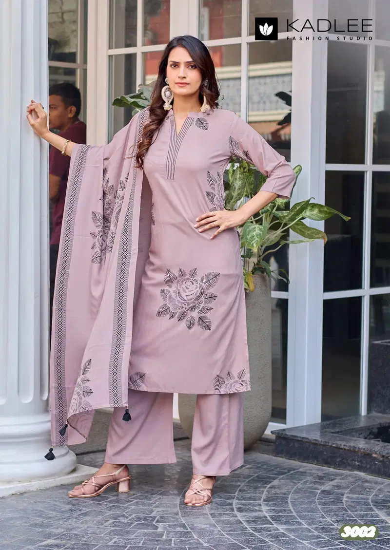 Latest Kadlee Kasturam Rayon Print With Hand Worked Kurti With Bottom Dupatta Wholesale 2026