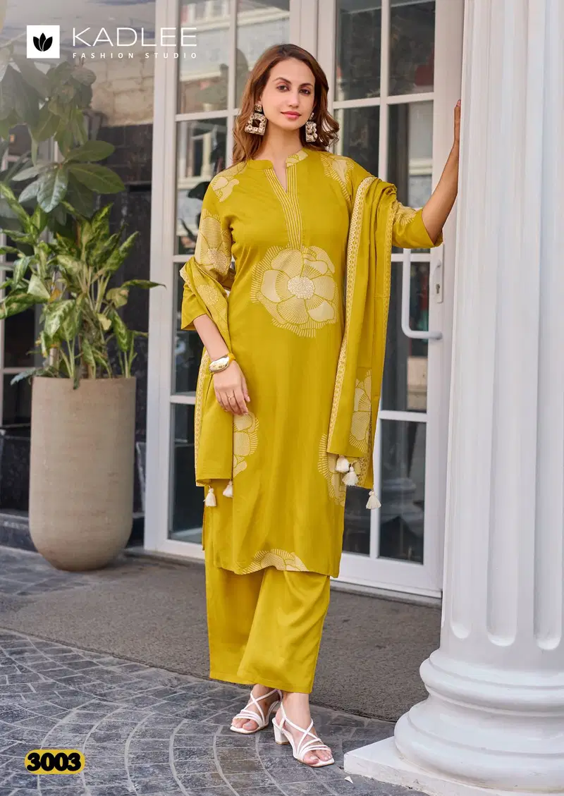 Latest Kadlee Kasturam Rayon Print With Hand Worked Kurti With Bottom Dupatta Wholesale 2026