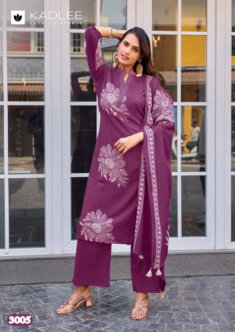 Latest Kadlee Kasturam Rayon Print With Hand Worked Kurti With Bottom Dupatta Wholesale 2026