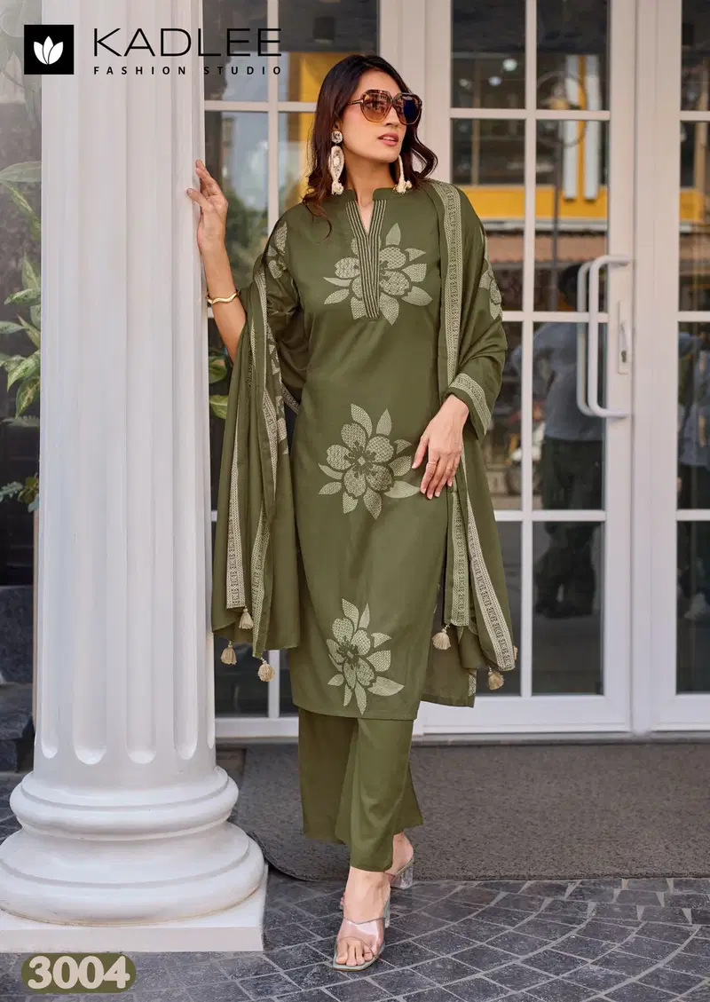 Latest Kadlee Kasturam Rayon Print With Hand Worked Kurti With Bottom Dupatta Wholesale 2026
