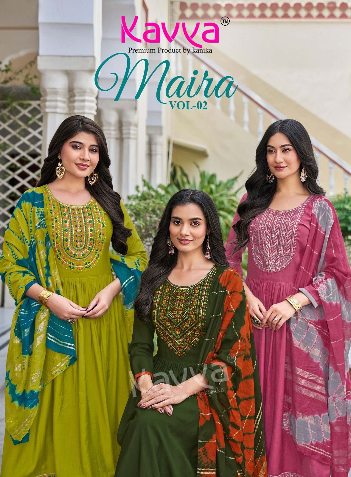 Kavya MairaVol 2 Vertican Embroidery Kurti Bottom With Dupatta Wholesale