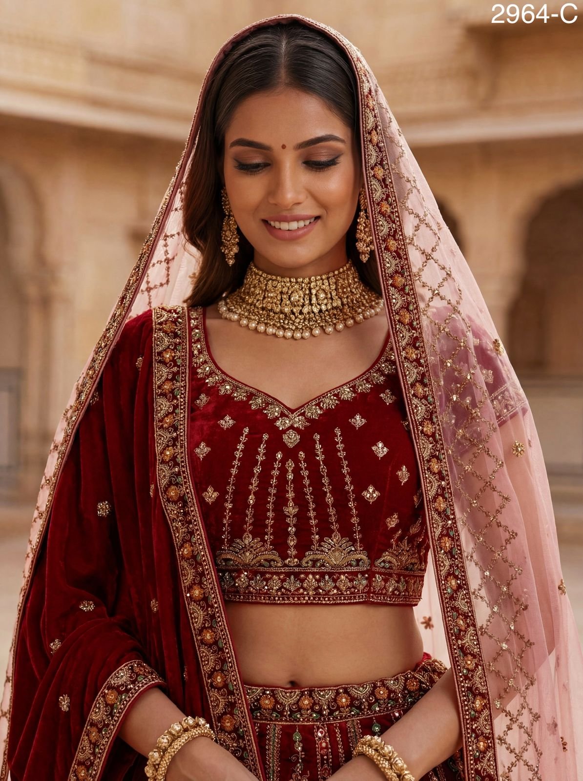 Anjani 2964 Patchwork Embroidery on Velvet Lehenga choli with Two Beautiful Dupatta Collection Wholesale