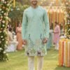 Lekha LI Manyavar Peacock Pure Silk Thread And Sequins Work Kurta Pajama Wholesale