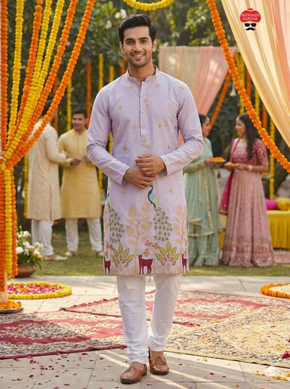 Stylish Lekha LI Manyavar Peacock Pure Silk Thread And Sequins Work Kurta Pajama Wholesale 2026