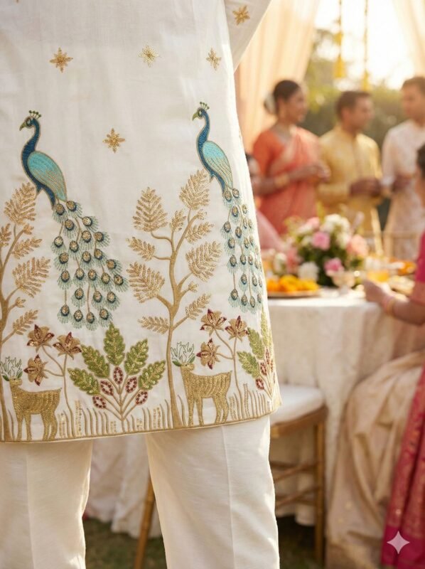 Stylish Lekha LI Manyavar Peacock Pure Silk Thread And Sequins Work Kurta Pajama Wholesale 2026