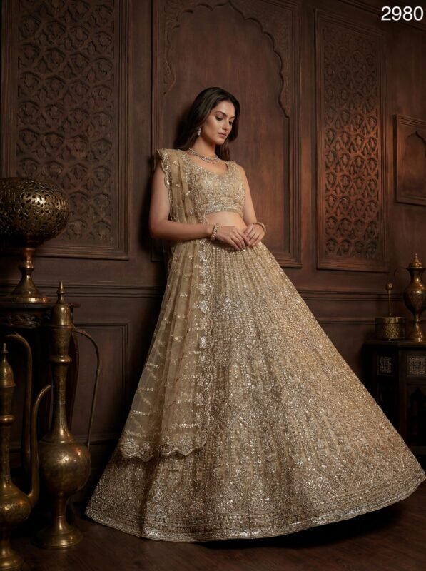 Stylish Anjani 2980 Beads and Motif Work Golden Lehenga choli with Designer Dupatta Collection Wholesale 2026