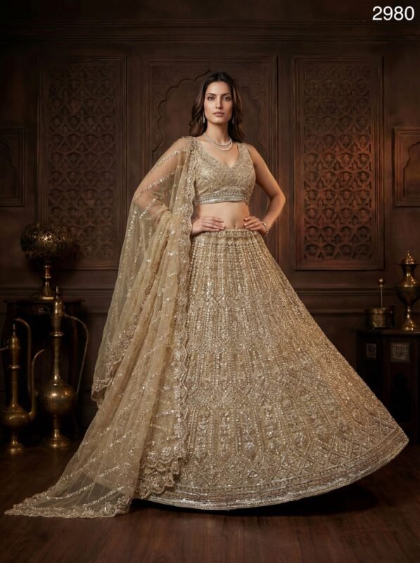 Stylish Anjani 2980 Beads and Motif Work Golden Lehenga choli with Designer Dupatta Collection Wholesale 2026